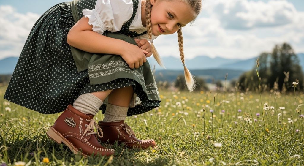 Authentic Bavarian Haferlschuh leather shoes with decorative stitching suitable for wide feet and dirndl dresses