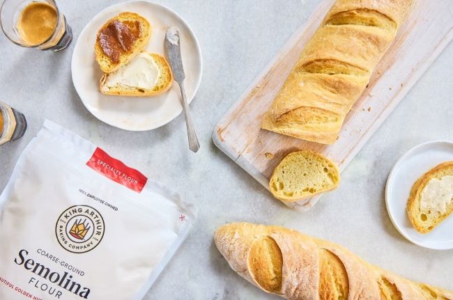 Various semolina flour brands in 2025, including King Arthur, displayed for comparison.