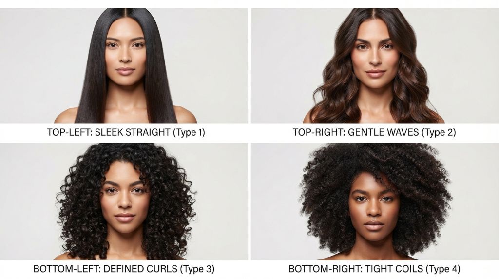 Straight, wavy, curly, and coily hair textures
