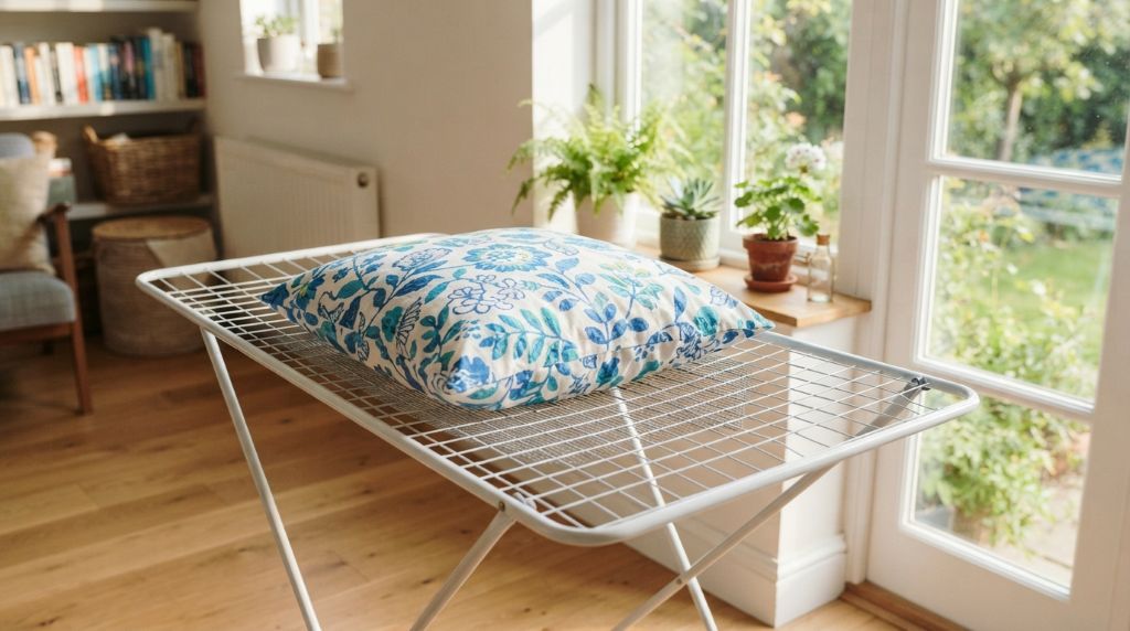 Drying a freshly washed decorative pillow safely