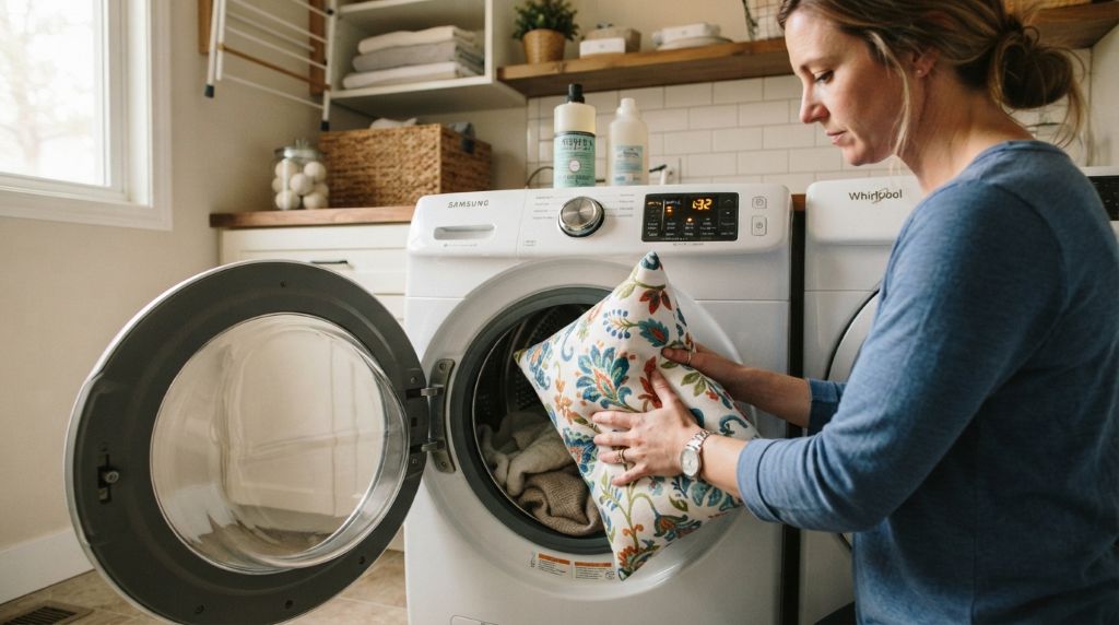 Washing a decorative pillow in a washing machine